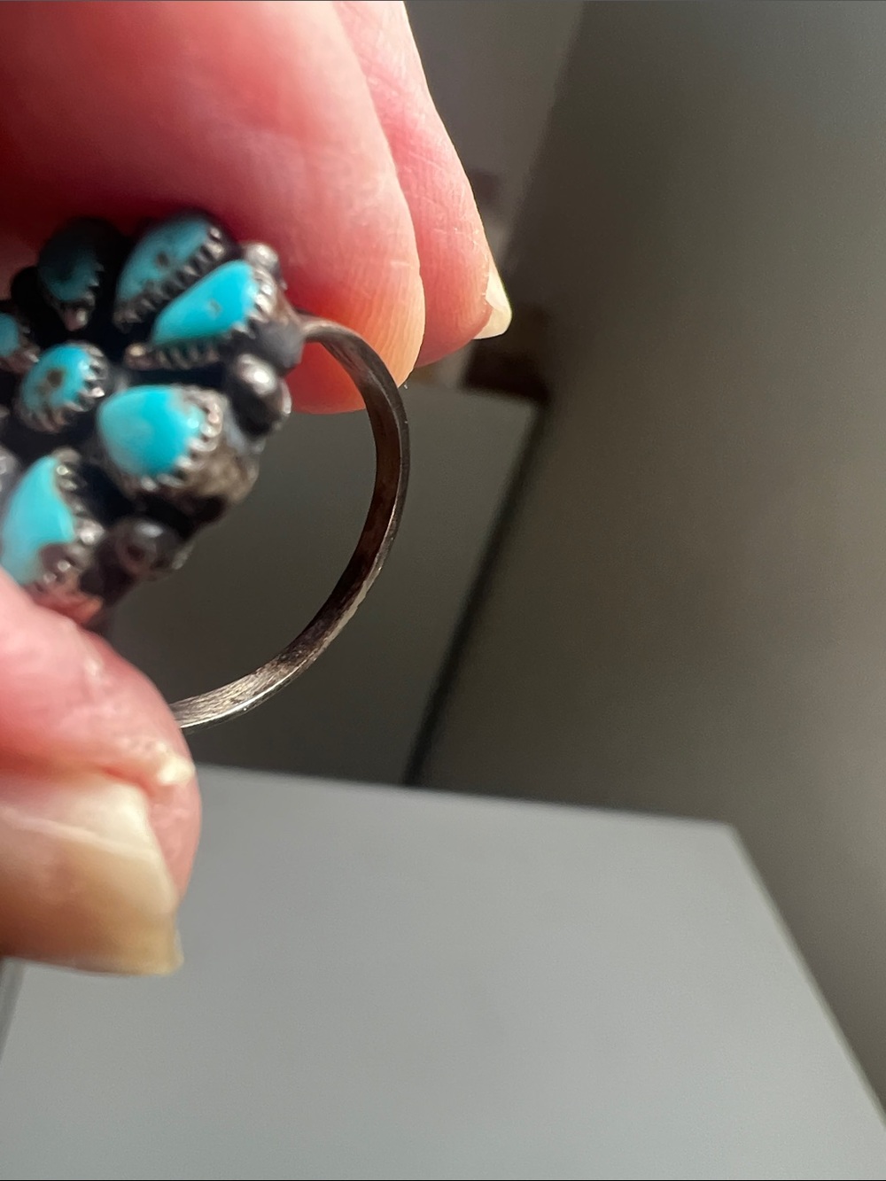 Turquoise Cluster Floral Ring in Silver Tone - Heirloom - Picture 10 of 16